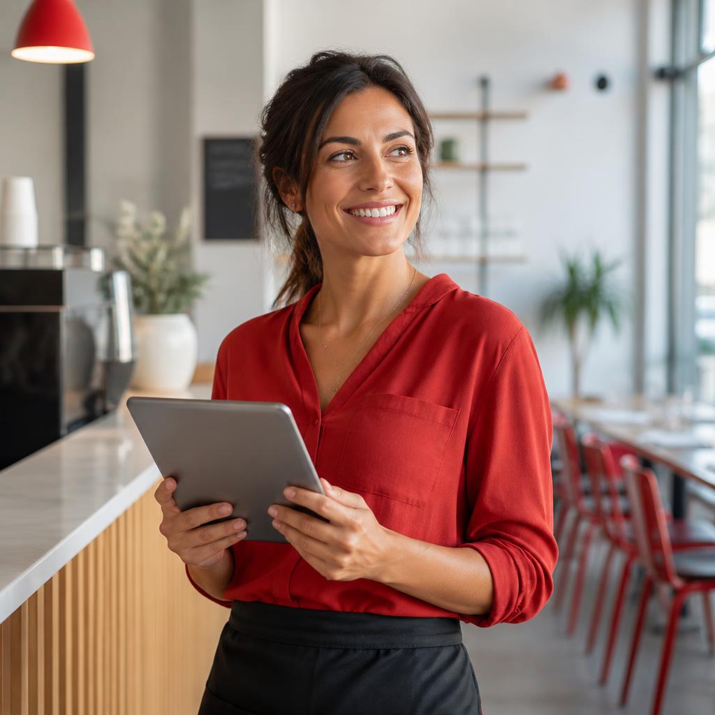 Manager gebruikt ShiftEasy op een tablet in een modern bedrijf